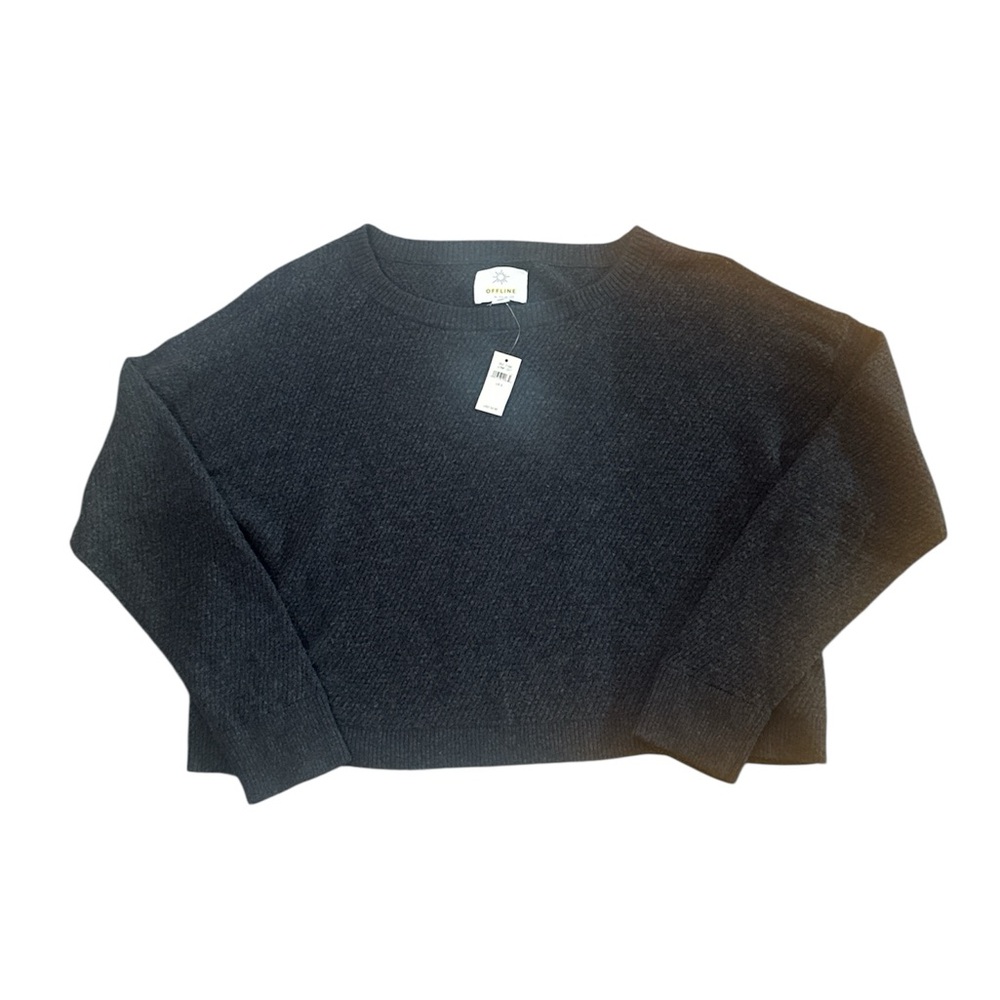 OFFLINE by Aerie Charcoal Textured Knit Cropped Sweater Size Small Alpaca